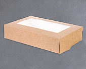 101 Лоток одноразовый ЛанчБокс с окном КРАФТ картон 1000мл, 200*120*40мм /100